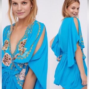 Free People embroidered blue dress size xs